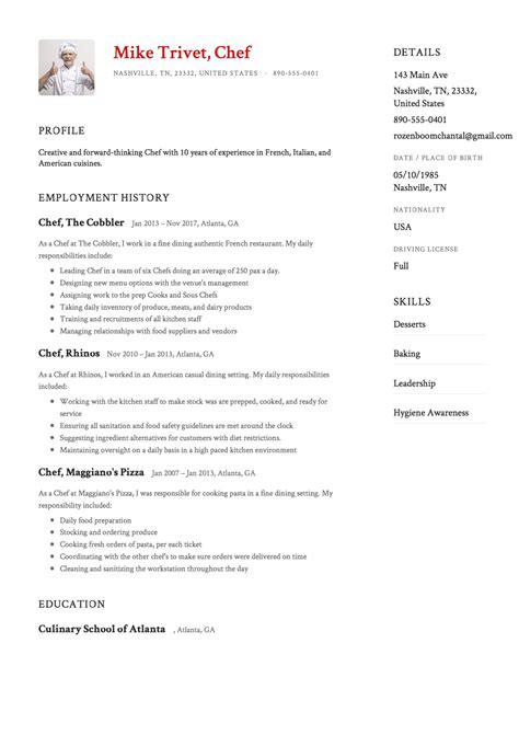 Catering chef resume